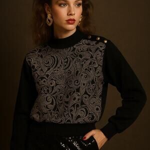 Vintage Metallic Paisley Mock Neck Sweater- AREO USA